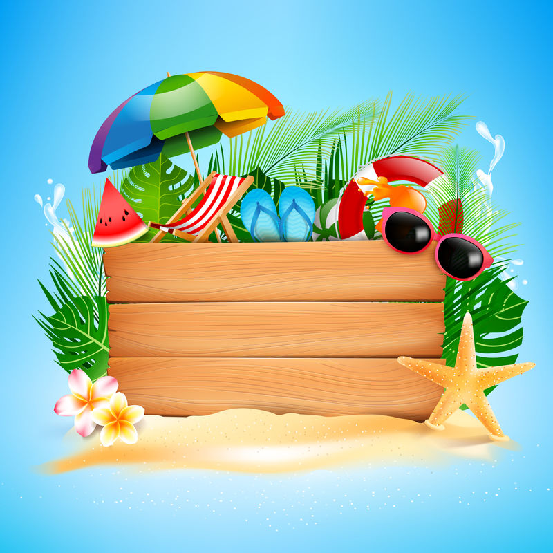 空白木板带复印空间和夏季海滩001