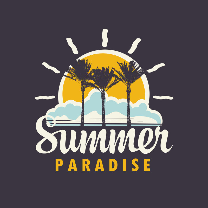 夏天的旗帜与热带棕榈树阳光和云