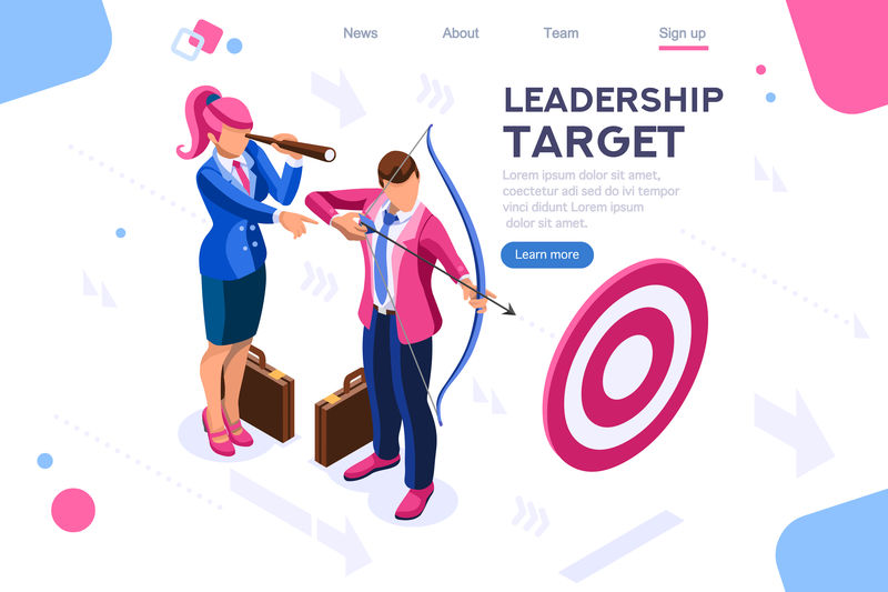 跑人瞄准前方领导攀岩工作行动可用于网页横幅信息图形英雄图片白色背景上的平面等距矢量图