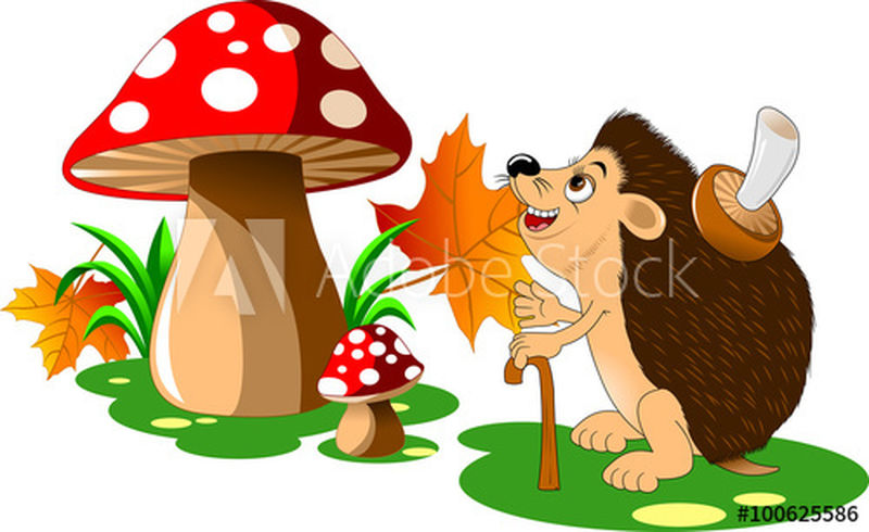 背上有大蘑菇的快乐刺猬;