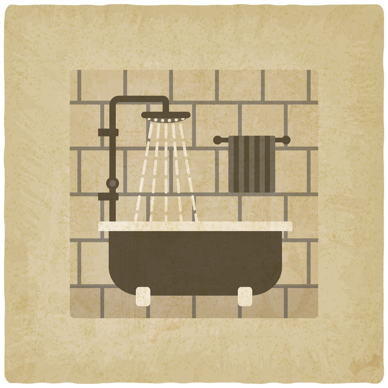 带淋浴的老式浴缸-矢量图解