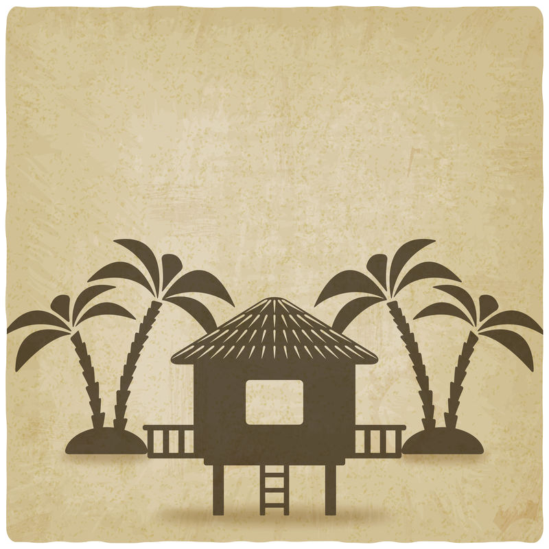 以棕榈树为背景的平房-矢量图解