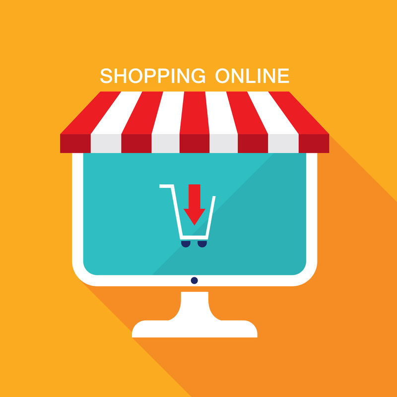 电子商务经营理念网上商店销售购买产品矢量图解