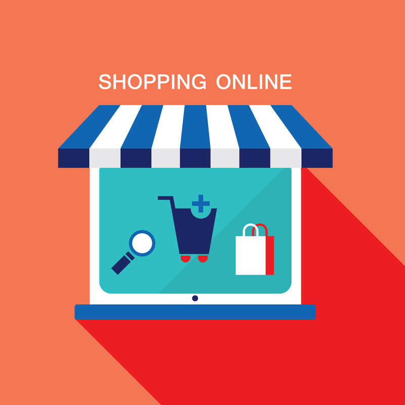 电子商务经营理念网上商店购物销售购买产品矢量图解