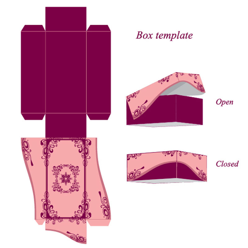 有趣的盒盖模板带有花卉元素的矢量插图