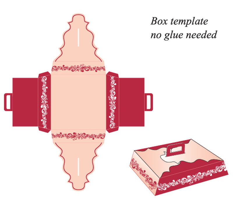 带把手的盒子模板不需要胶水花卉图案矢量图