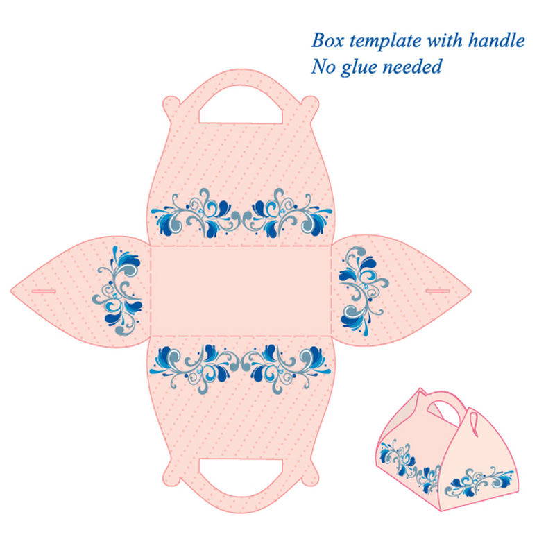 带把手的粉盒模板不需要胶水带有花卉图案的矢量插图