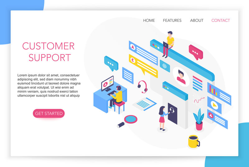 客户支持概念联系我们常见问题解答热线聊天顾问服务台聊天呼叫中心概念三维等距网站登录页模板矢量图