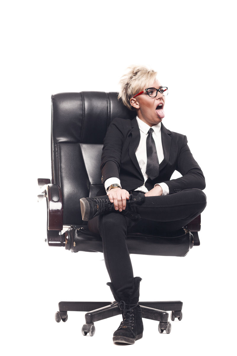 金发美女商务女士白衬衫眼镜黑苏