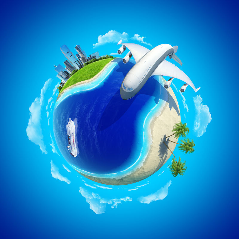 有建筑物和飞机的地球-这张图片的元素由美国宇航局提供