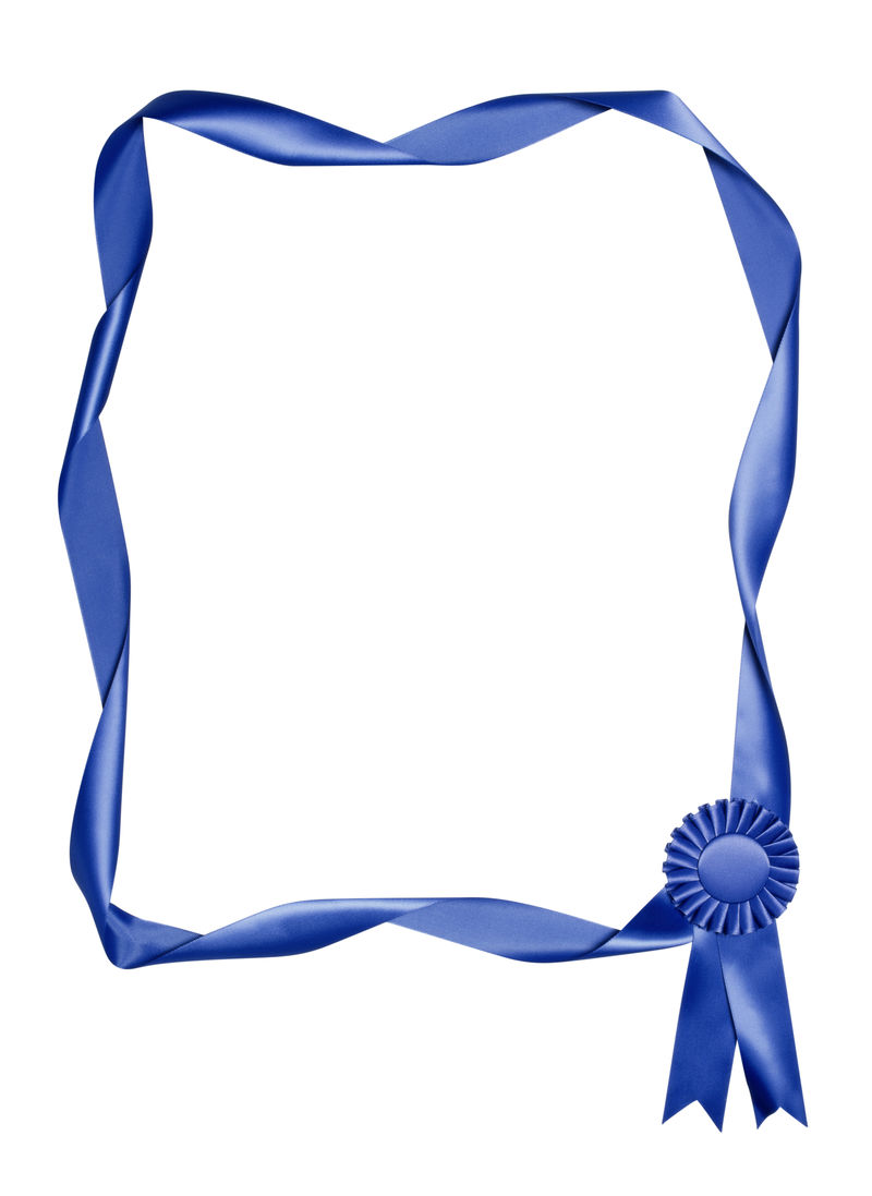 由白色缎带隔离的蓝色缎带-中间有剪裁路径和复制空间