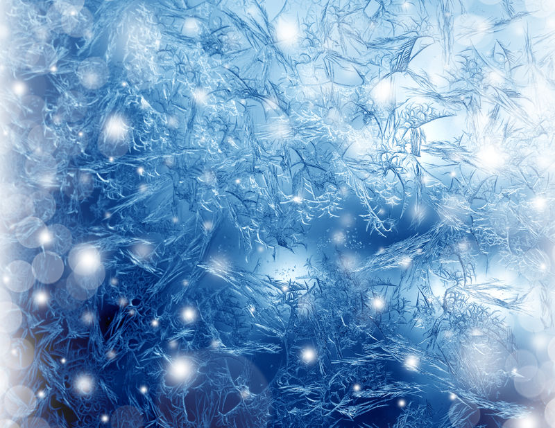 窗户玻璃上的霜冻冬季图案-宏观纹理