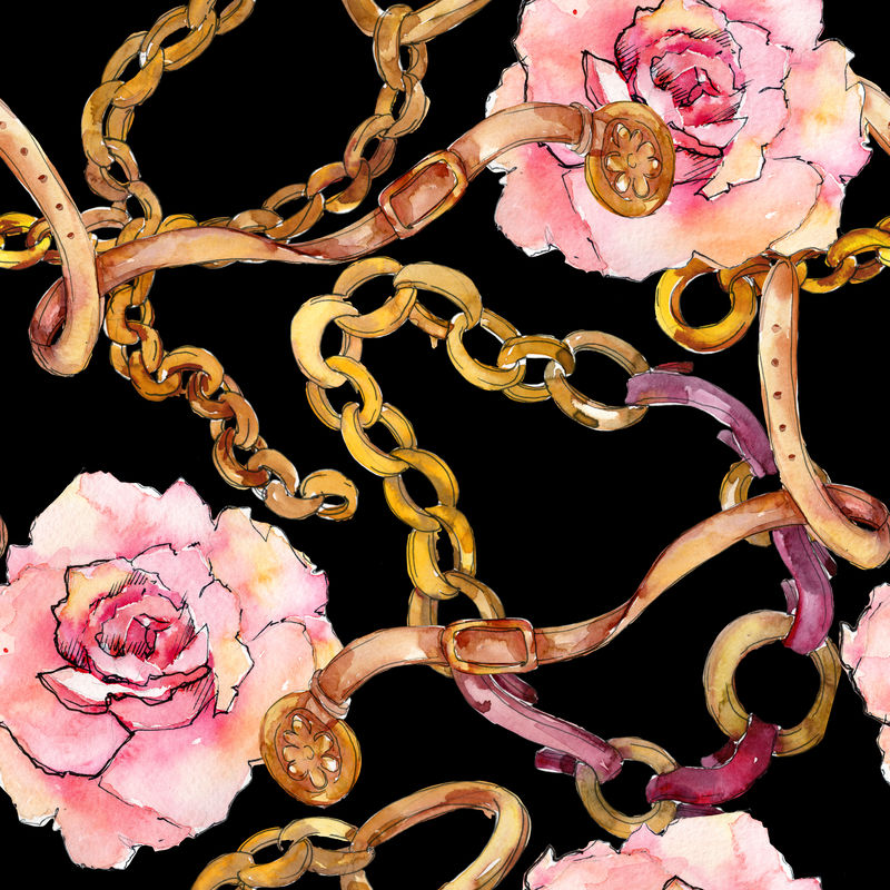 时装版画素描魅力插图-服装配件套装时髦的服装-水彩背景设置-水彩画时尚水彩-无缝图案-织物壁纸印刷纹理