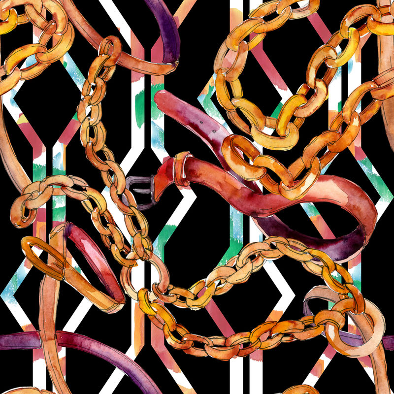 时装版画素描魅力插图-服装配件套装时髦的服装-水彩背景设置-水彩画时尚水彩-无缝图案-织物壁纸印刷纹理