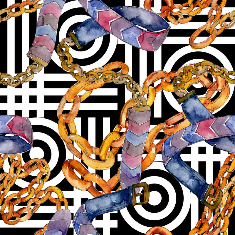 时装版画素描魅力插图-服装配件套装时髦的服装-水彩背景设置-水彩画时尚水彩-无缝图案-织物壁纸印刷纹理