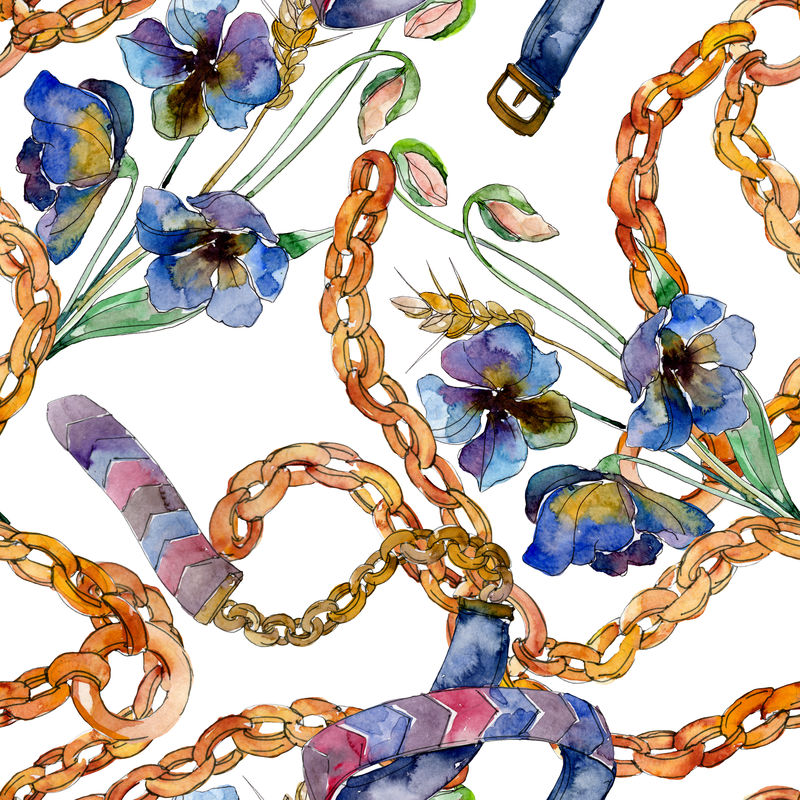 时装版画素描魅力插图-服装配件套装时髦的服装-水彩背景设置-水彩画时尚水彩-无缝图案-织物壁纸印刷纹理