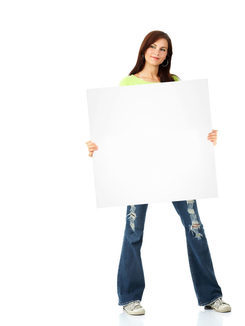 有标语牌的女人-白底隔离