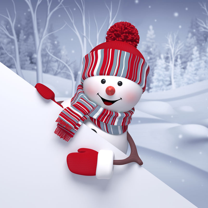 3D雪人冬季森林景观圣诞假期背景节日贺卡空白横幅