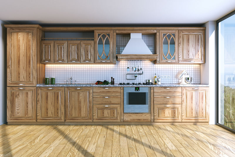 海岛别墅现代明亮的木制厨房