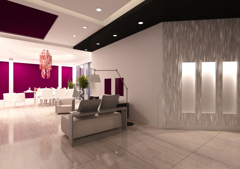 现代粉红阁楼建筑内部