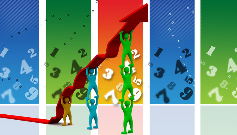 五颜六色的人向上推箭