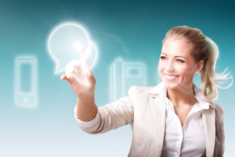 年轻的金发女商人表示聊天图标