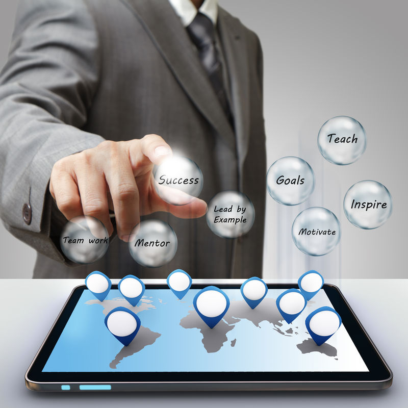 商务男士手摸商务成功图玻璃图标