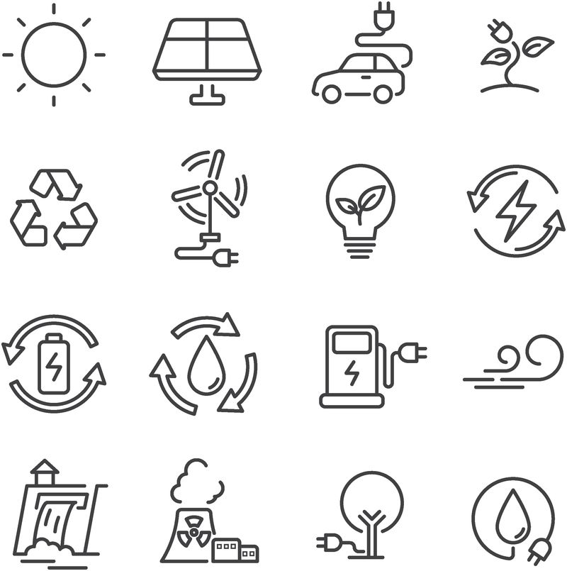 线路图标电力清洁能源概念-可编辑的笔划-矢量照明