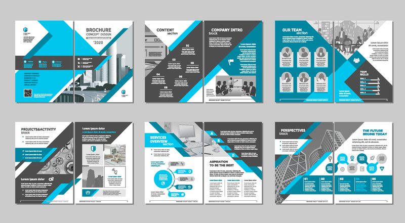 业务抽象向量模板-小册子设计封面现代布局年度报告海报A4格式的传单彩色三角形技术科学市场的几何图形和浅色背景