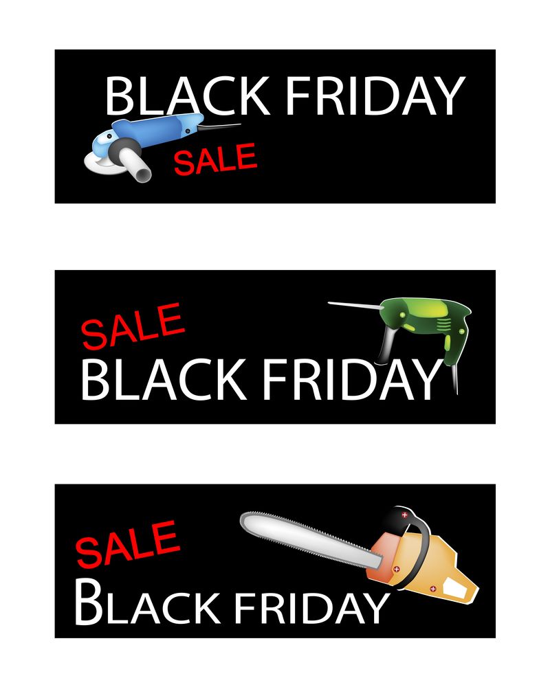 三个黑色星期五横幅上的Capenter工具