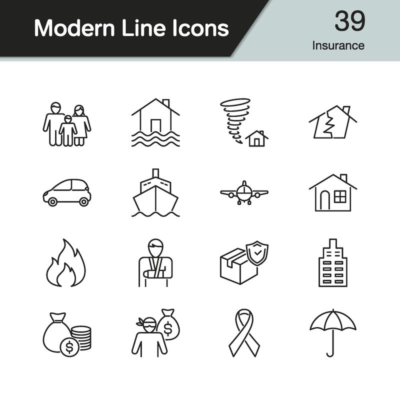 保险图标-现代线条设计套装39-用于演示图形设计移动应用程序Web设计信息图形-矢量图