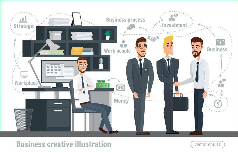 商业创意插图商人性格办公室工作人员专业团队合作