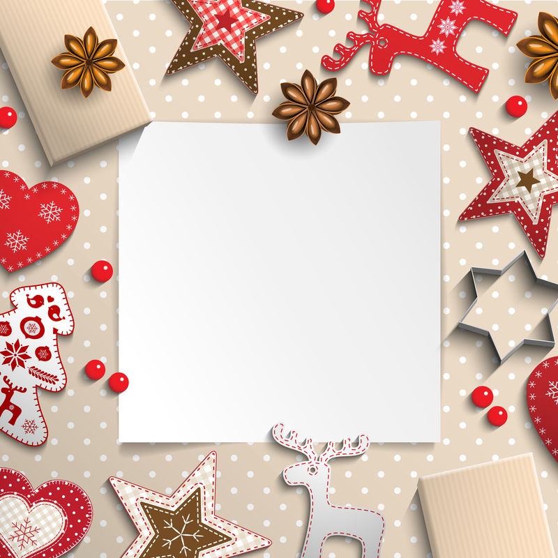 抽象的圣诞节背景白色的纸放在北欧风格的小装饰中波尔卡点米色表面插图