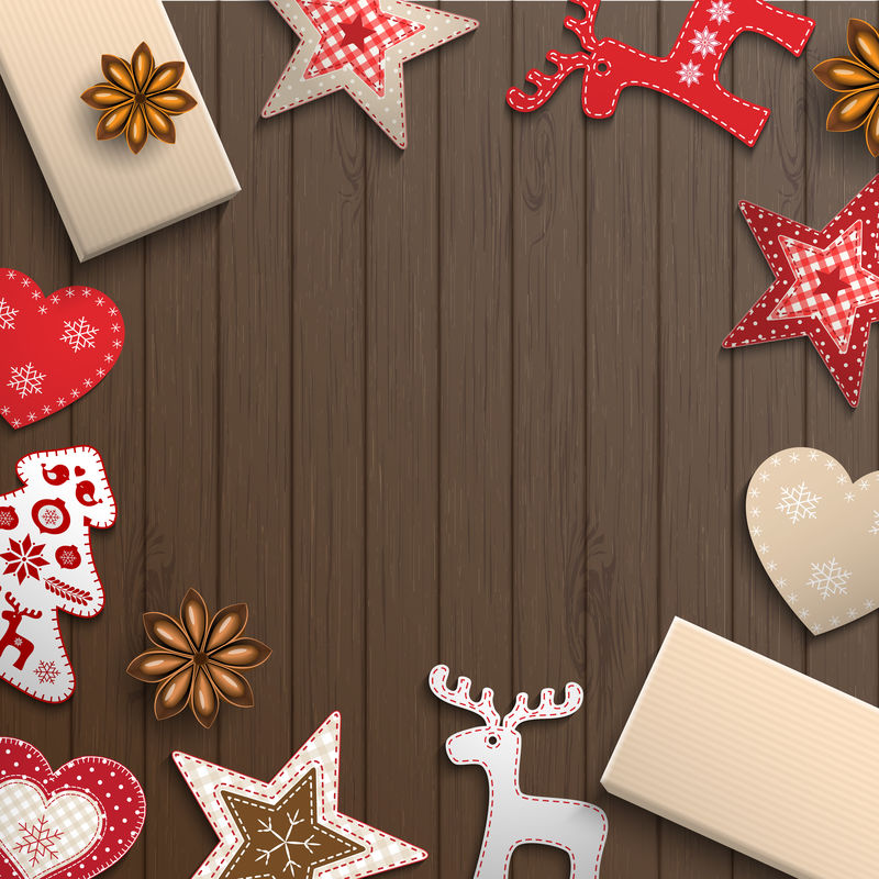 圣诞节的动机小的斯堪的纳维亚风格的装饰放在木桌上插图
