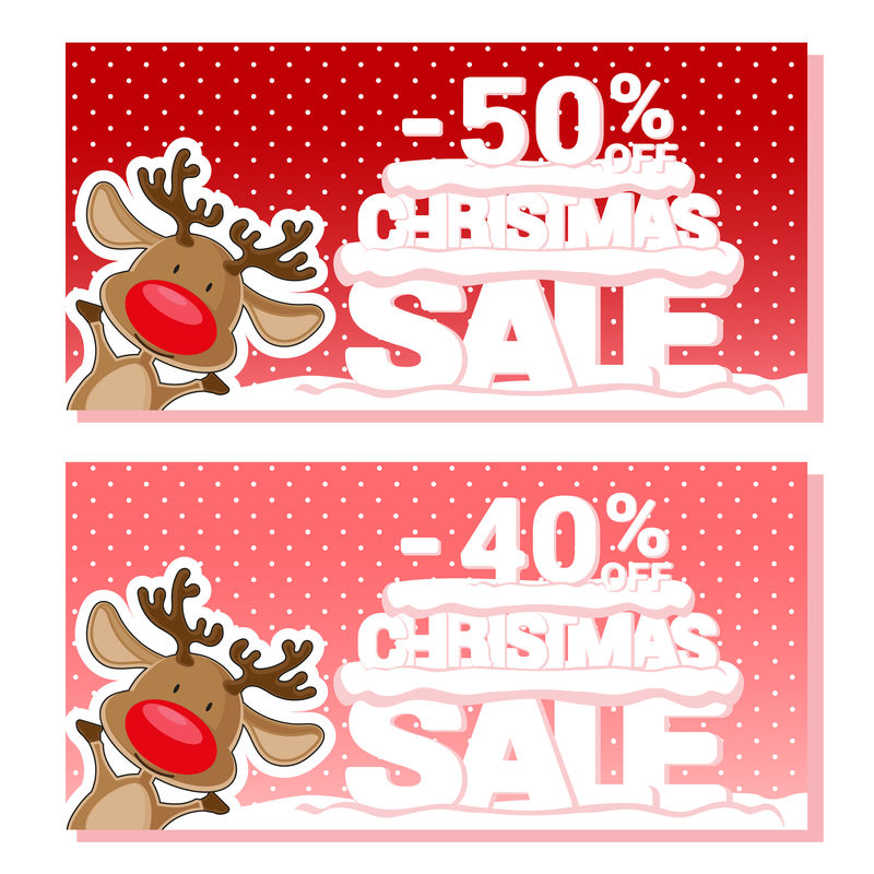 横幅圣诞销售与圣诞老人鹿和文字从大雪字母卡通风格矢量图解