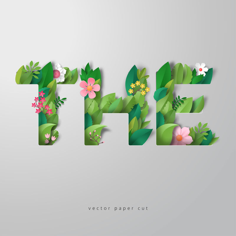 三维矢量图叶子和花的刻字纸艺术铭文