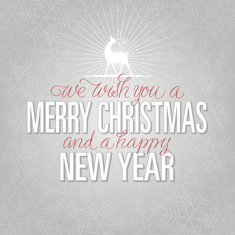 圣诞快乐-新年快乐-矢量图-灰色背景上带有圣诞装饰的手写文字