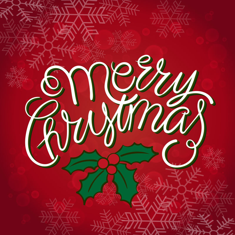 圣诞快乐-新年快乐-矢量图-红色背景上带有圣诞装饰品的手写文字