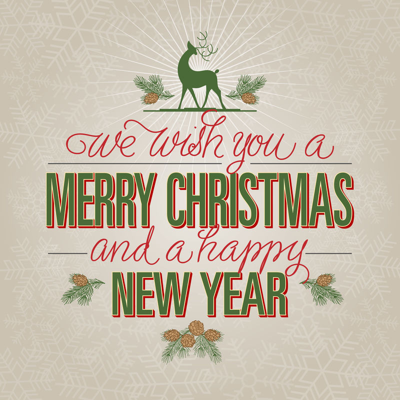 圣诞快乐-新年快乐-矢量图-褐色背景上带有圣诞装饰的手写文本