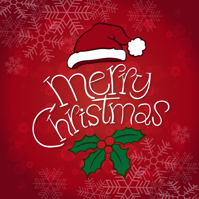 圣诞快乐-新年快乐-矢量图-红色背景上带有圣诞装饰品的手写文字