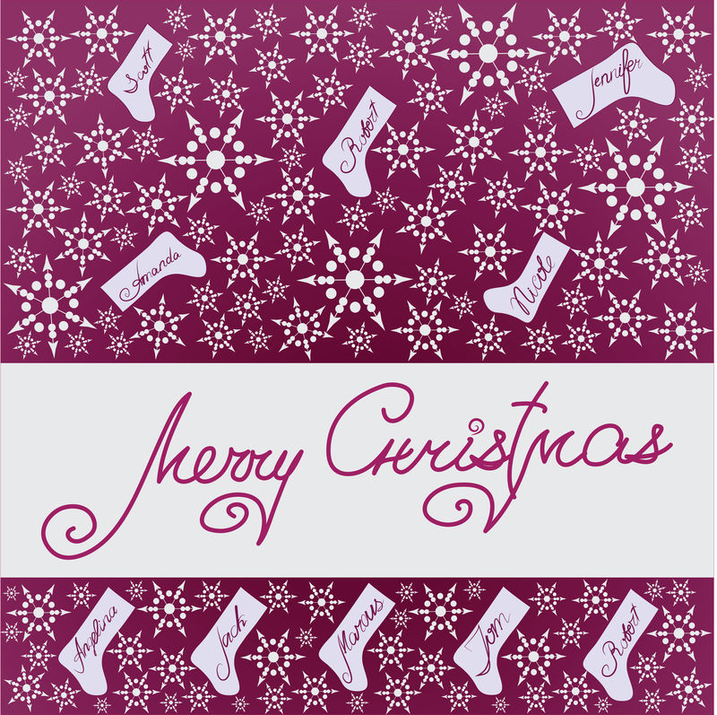 圣诞节-雪花和袜子-在紫粉色背景上设计节日横幅海报和贺卡