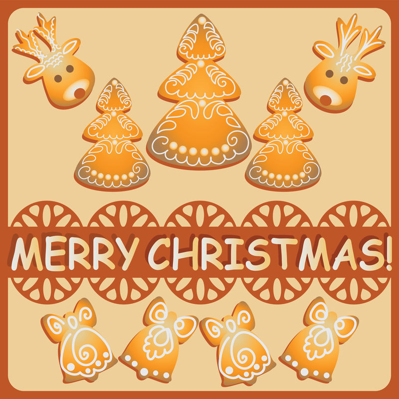 圣诞树-驯鹿-铃铛-姜饼-横幅海报传单传单的设计
