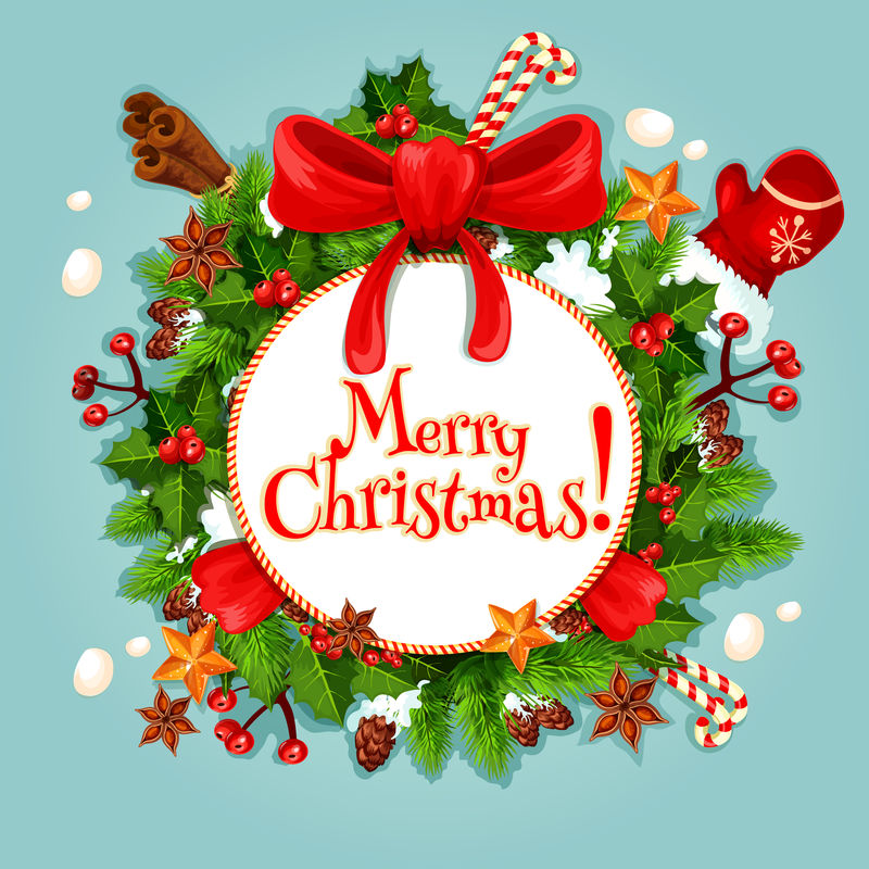 圣诞花环带蝴蝶结的节日海报