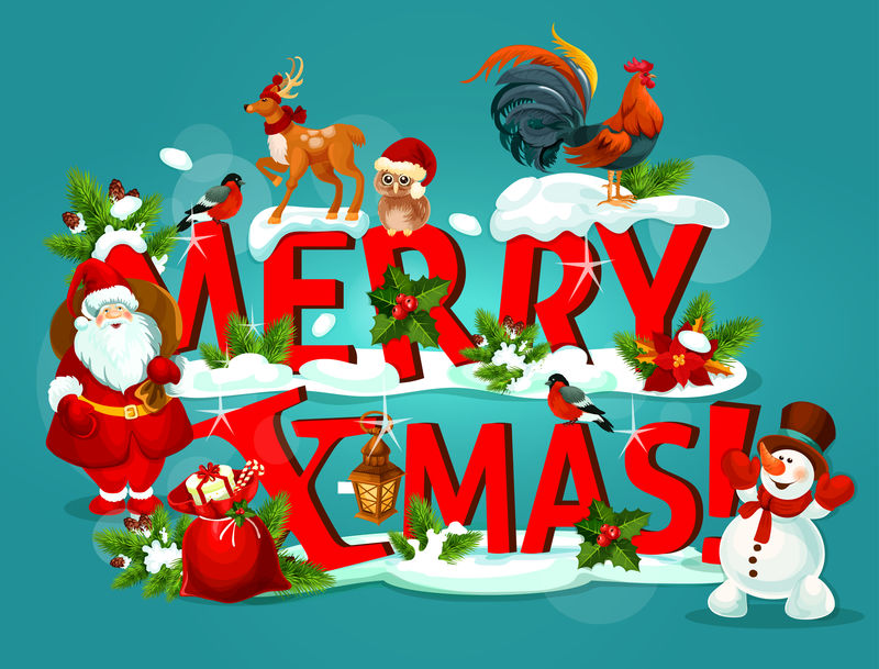 圣诞快乐海报雪白的信和圣诞老人