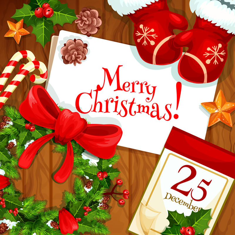 木制背景的圣诞贺卡