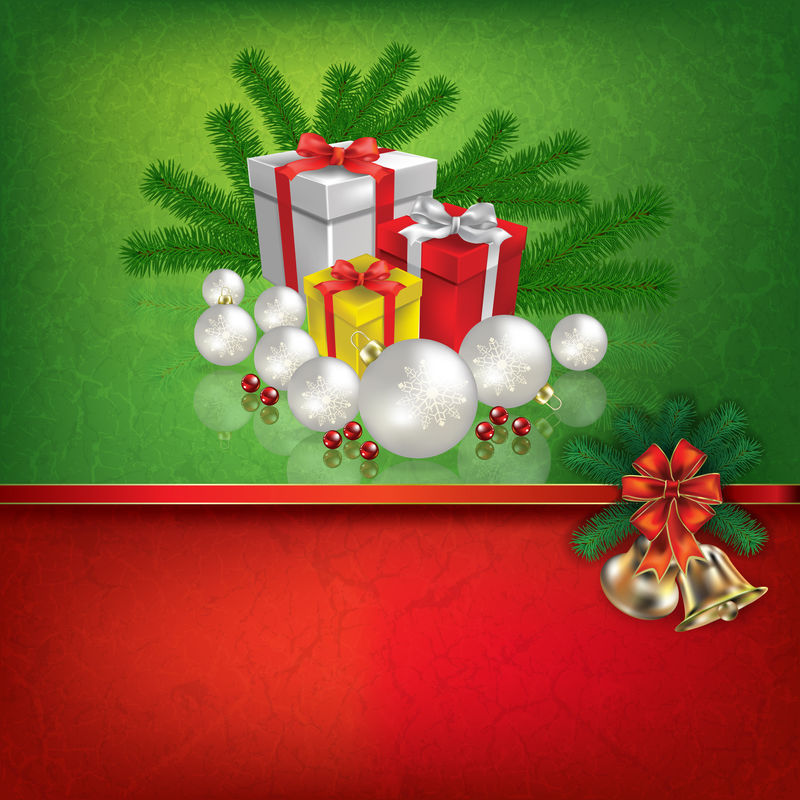 带圣诞装饰的绿红色问候语