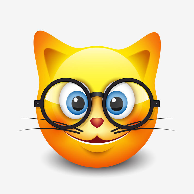 可爱的微笑猫戴着眼镜-表情符号-笑脸矢量图