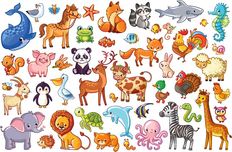 一套可爱的卡通动物-矢量图