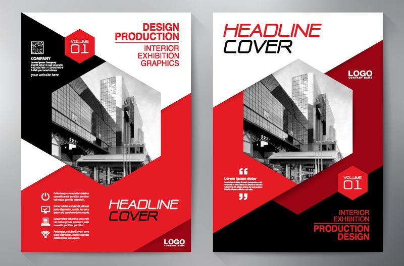 商业手册-飞片设计-小叶A4模板-封面书籍和杂志-年度报告矢量插图