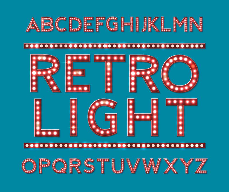 带灯泡的字母表红灯矢量